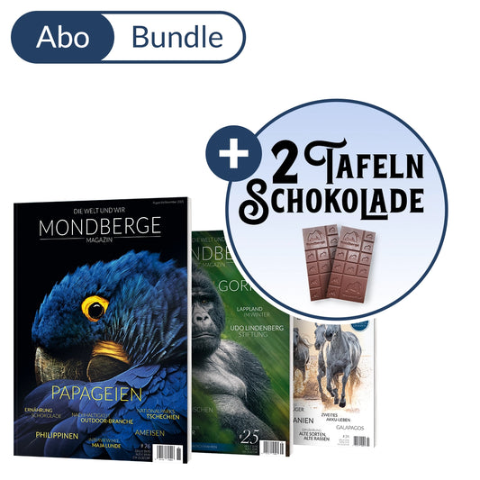 Abonnement MONDBERGE-Magazin im Bundle mit 2 Tafeln "Mondberge-Schokolade"