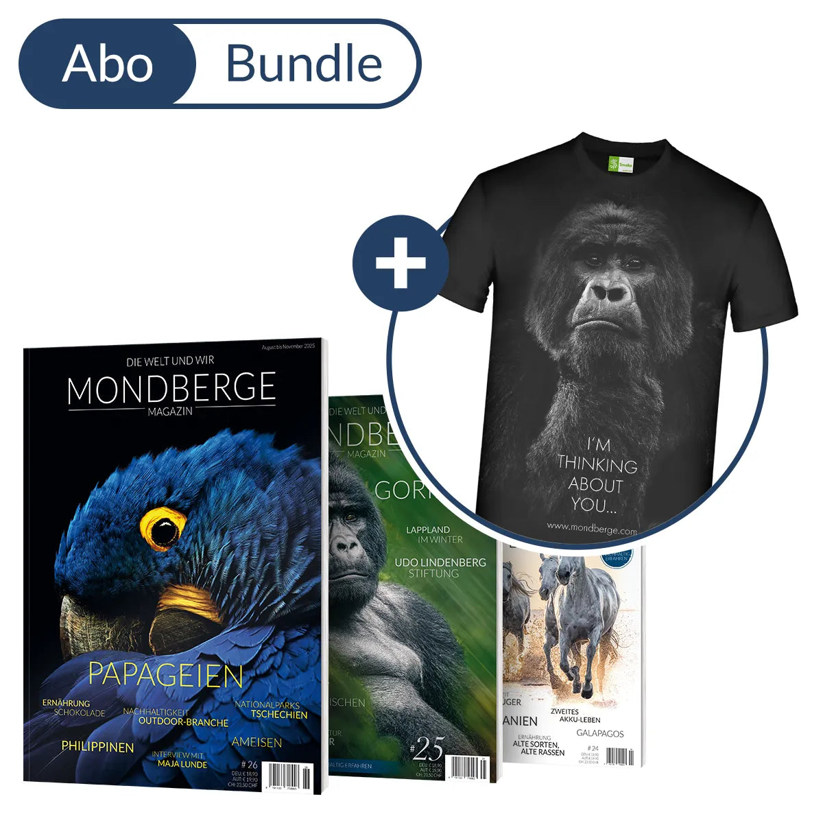 Abonnement MONDBERGE-Magazin im Bundle mit "Gorilla T-Shirt"