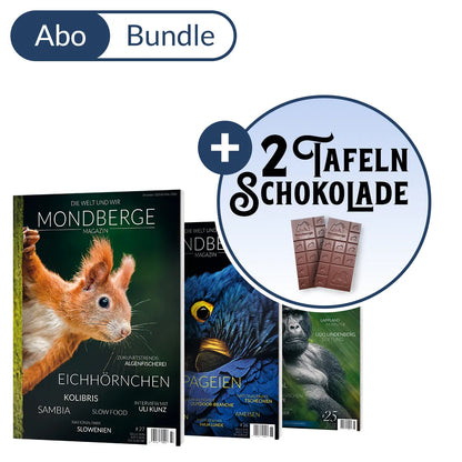 Abonnement MONDBERGE-Magazin im Bundle mit 2 Tafeln "Mondberge-Schokolade"