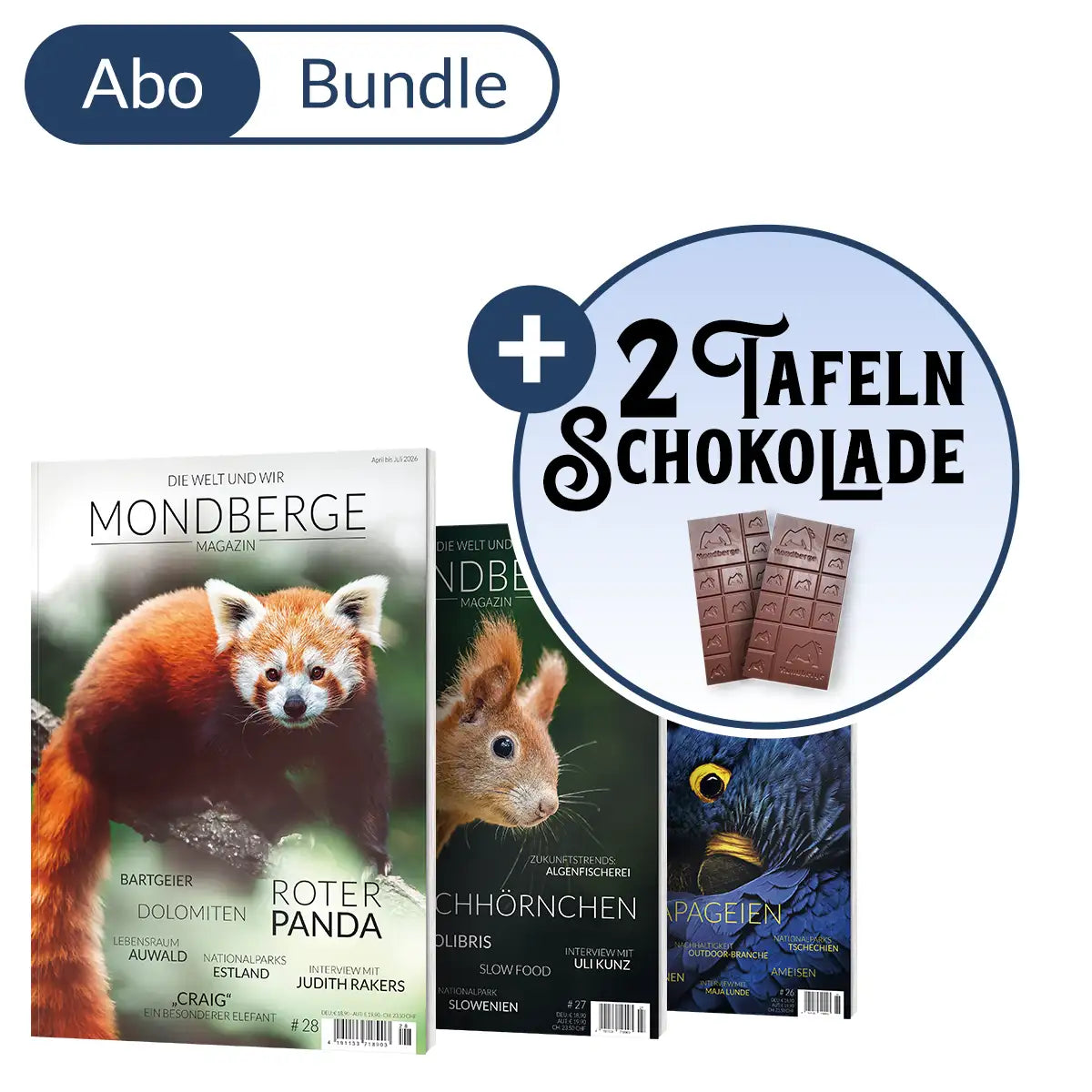 Abonnement MONDBERGE-Magazin im Bundle mit 2 Tafeln "Mondberge-Schokolade"