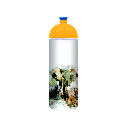 Artenschutz-Trinkflasche, weiß mit orangefarbenem Deckel